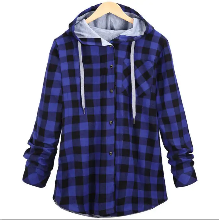 Goede Hzijue Vrouwen Toevallige Rode Plaid Shirt Hooded Lange Mouwen Engeland Shirt Tops Mannen Harajuku Zwarte Geruite Blouse Paar Kleren