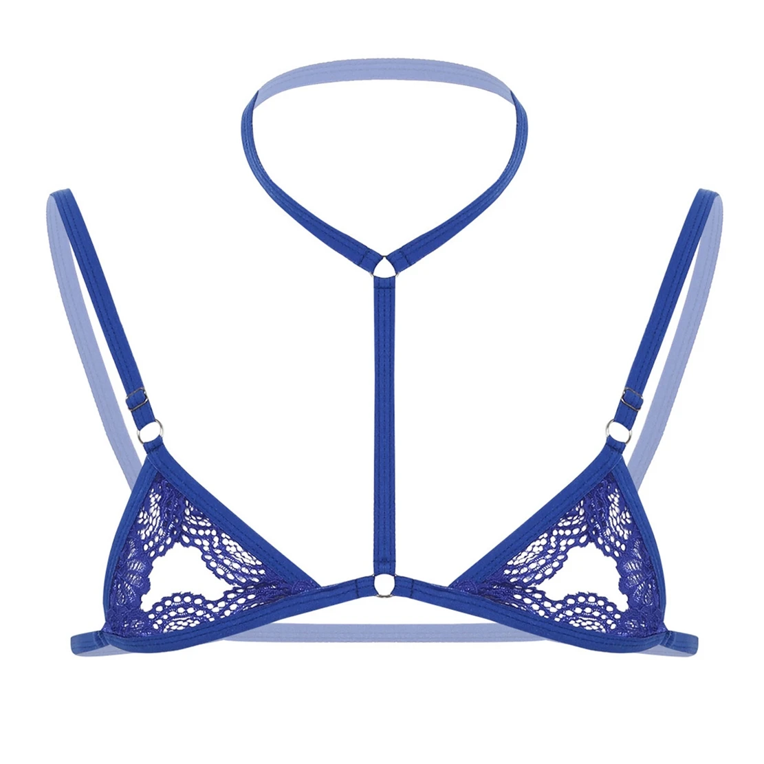 Hot Mens Erotic Sissy Lace Lingerie Halter Neck Nipple Adjustable Spaghetti Straps Wire-free Unlined Mini Bra Tops For man