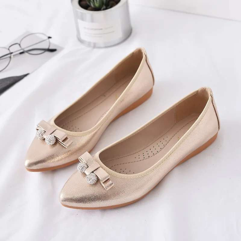 Women Shoes Fashion Loafers Crystal Ballet Flats Shoes Women Elegant Pointed Toe Slip-On Solid Luxury Shallow Plus Size 34-43