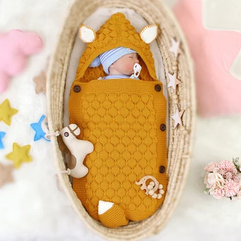 

Fox Knitted Newborn Baby Blanket Baby Sleeping Bags Stroller Bedding Winter Warm Swaddle Wrap Autumn Envelopes For Discharge