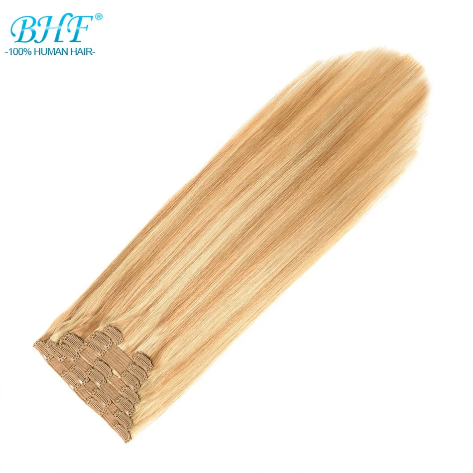 

BHF Clip in Human Hair Extensions Double Weft 90-220g European Straight Machine Made Remy Clip ins 18inch 20inch