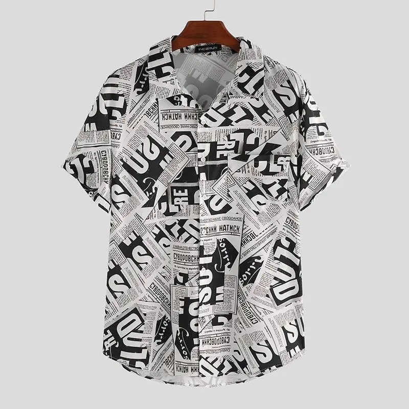 Модная мужская Повседневная рубашка с принтом, короткий рукав,, с отворотом, Свободная блуза, дышащая, Корейская, мужская, брендовая, гавайская, Camisa INCERUN