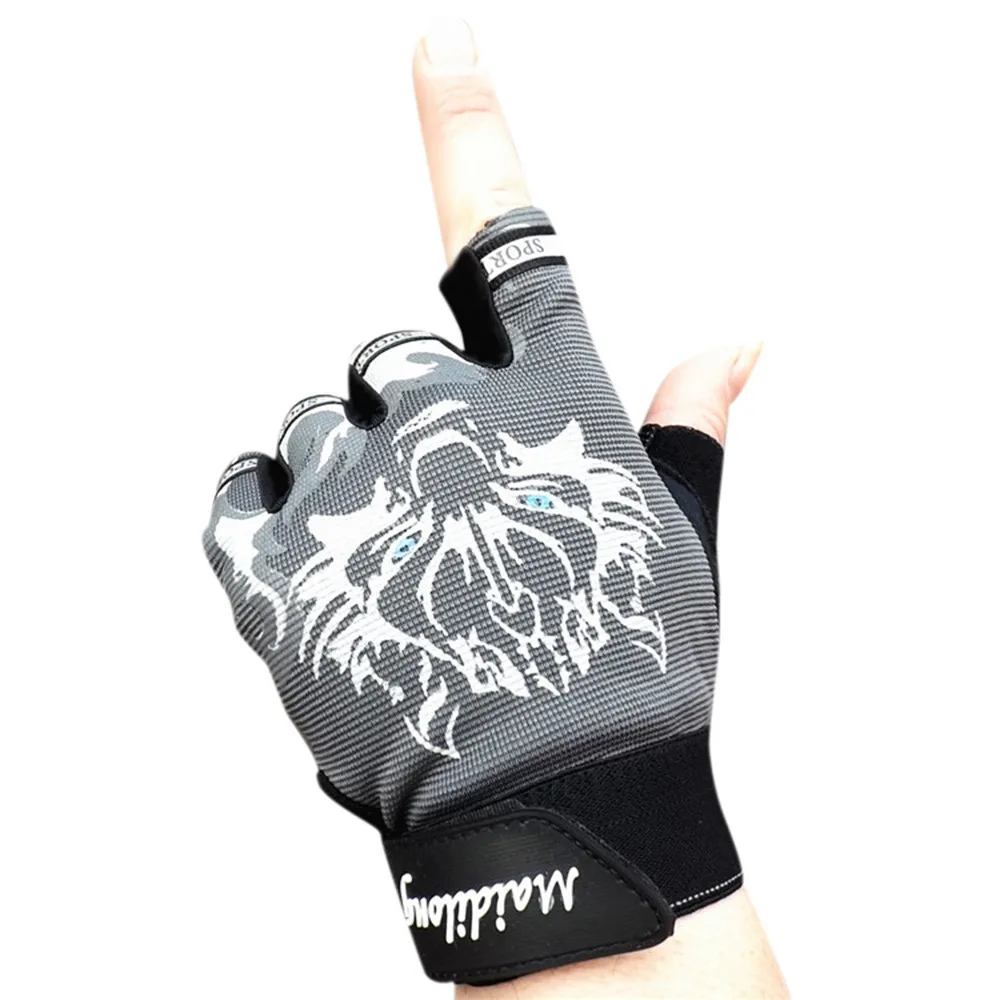 Cool Antiskid Fingerless Cycling Bike Fitness Sports Breathable Wolf Head Gloves 