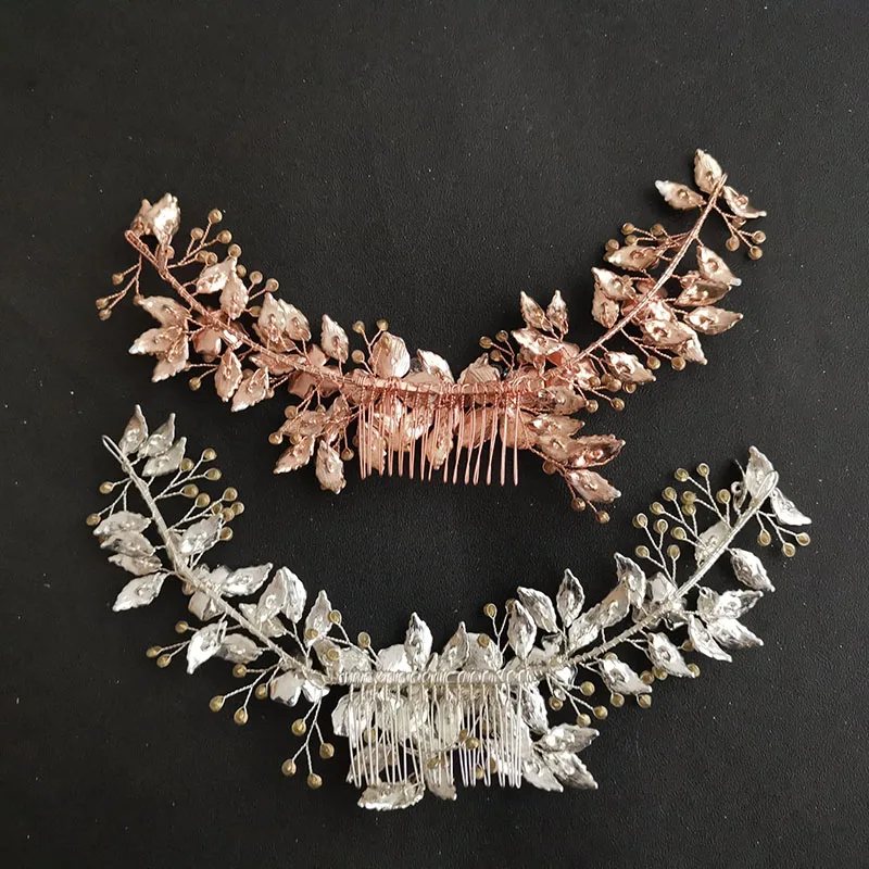 Floralbride Handmade Rhinestones Crystal Alloy Flower Leaf Long Wedding Hair Comb Bridal Headband Hair accessories Women Jewelry