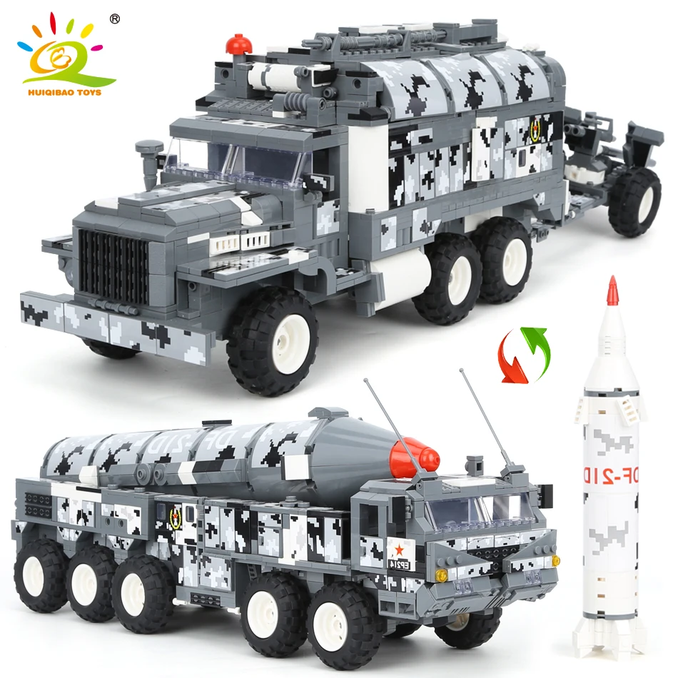 HUIQIBAO 1564pcs Military WW2 21D Missile Vehicle Model Building Blocks Army 6 Soldier Bricks Weapon Car Truck Toys for Children