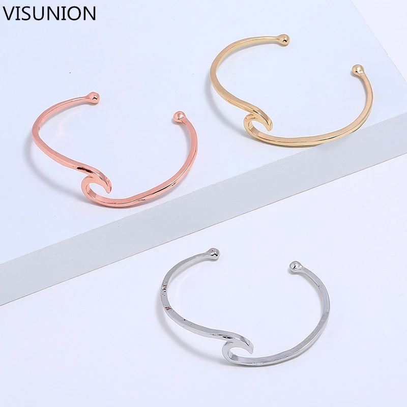 

Fashion Wave Opening Cuff Bangles Ocean Surf Alloy Bangle Bracelet Rose Gold Silver Color Open Bangle for Women Surfer Gift