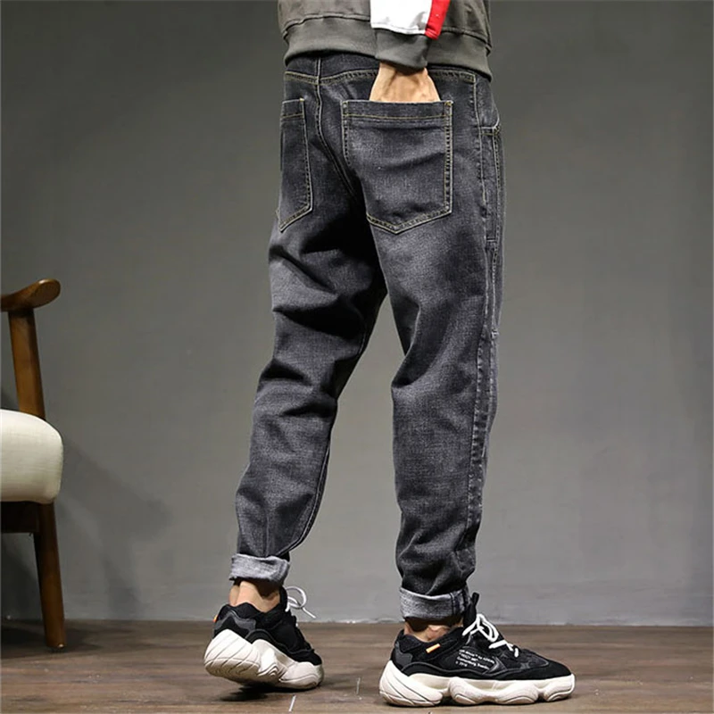 Mens Jeans Hip Hop Jeans Letter Streetwear Casual Men Pants Black Blue Clothes New Spring Autumn Loose Trousers Big Size