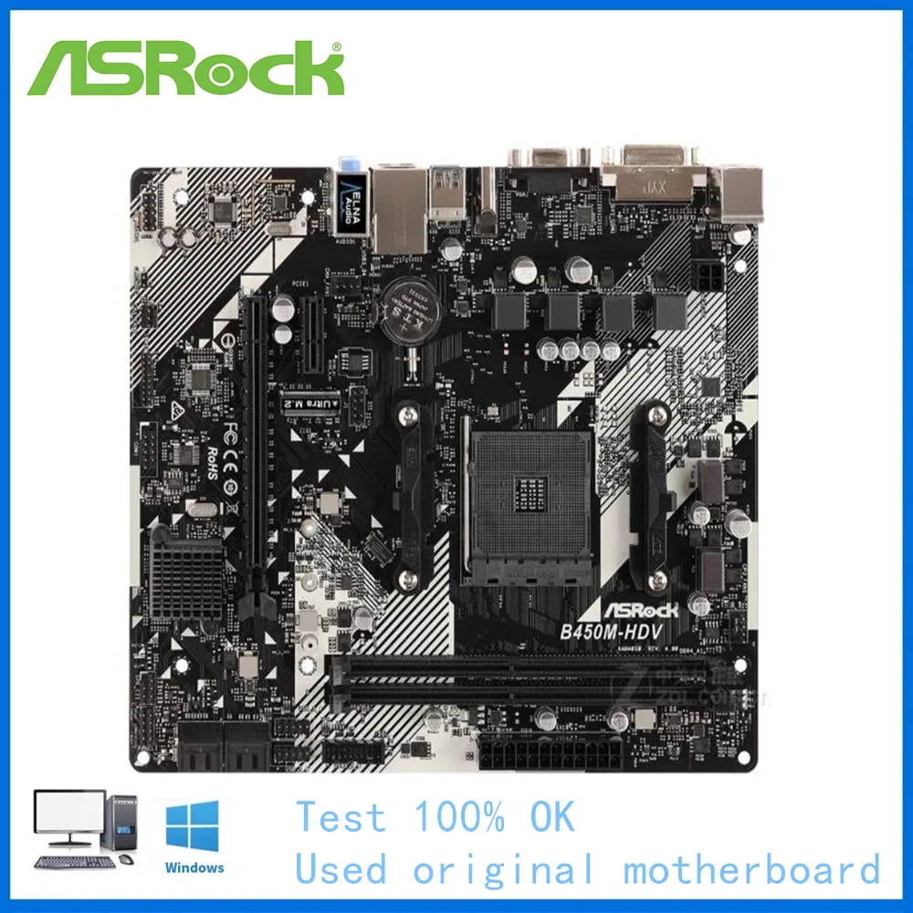 

For ASRock B450M-HDV Computer USB3.0 M.2 Nvme SSD Motherboard AM4 DDR4 B450 Desktop Mainboard Used