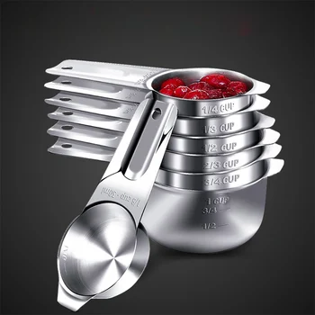 

7pcs/Set Stainless Steel 304 Measuring Cup Scale Cooking Baking Ingredients Meaure Scoops Set Kitchen Baking Tools Stackable