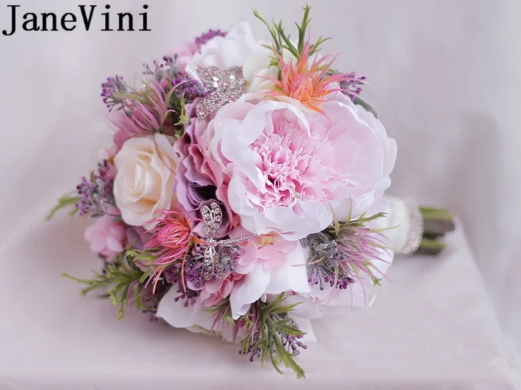 Jaevini 2019 розовые пионы фиолетовые Свадебные цветы букеты Шелковая Роза кружевные