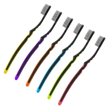 

6pcs Bamboo Toothbrush Fine Black Soft Toothbrush Set for Trip Outdoor Hotel