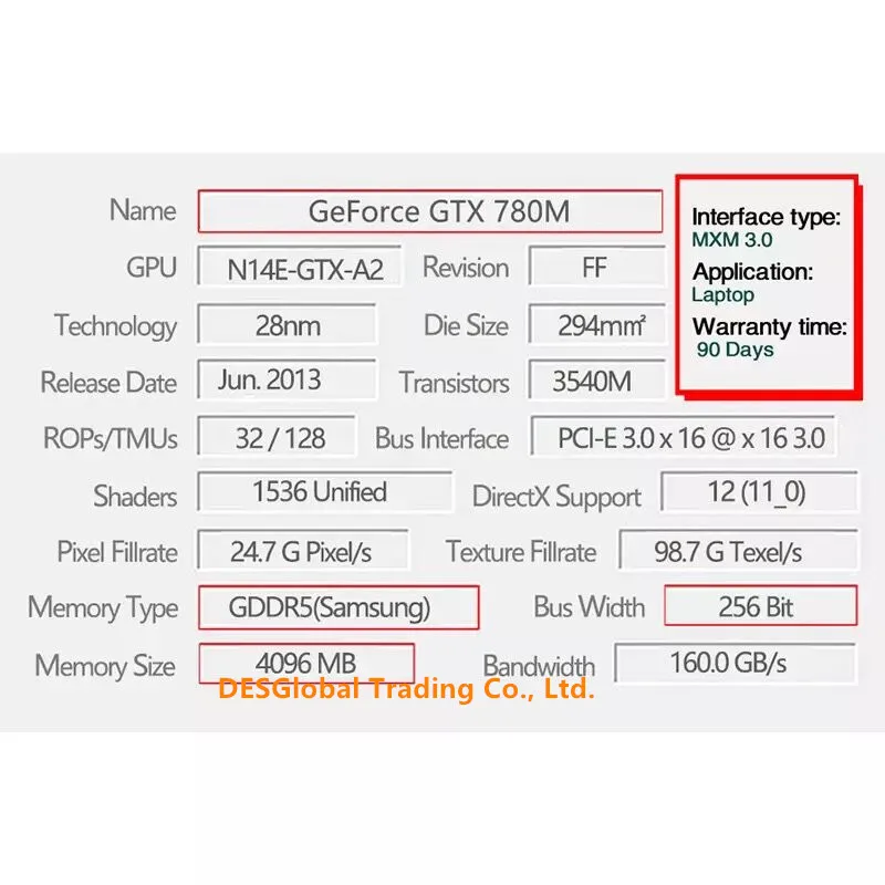  GTX780M GTX 780M GDDR5 4GB N14E-GTX-A2 Video Graphic Card With X-Bracket For Dell M18X R2 R3 R4 M17