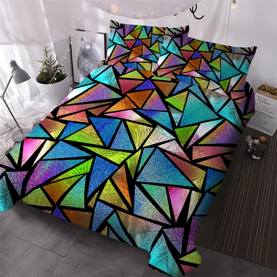 BlessLiving Colorful Bedding Set Geometric Comforter Cover Watercolor Galaxy Luxury Bed Set Waves Camouflage Home Textiles 3PCS