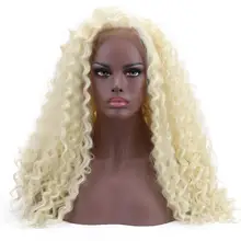 2" длинные вьющиеся 613# блонд АФРО Синтетические волосы парики 15" x 4," передние кружева богемные натуральные части африканские парики для черных женщин