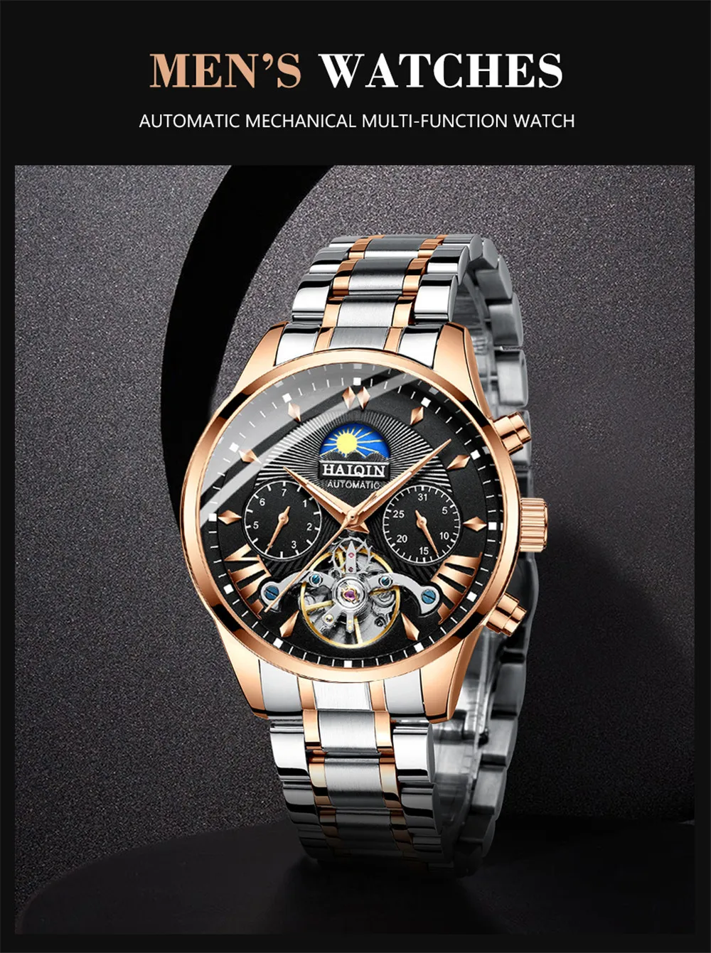 Горячие Автоматические Мужские механические часы лучший бренд класса люкс HAIQIN новые деловые мужские часы Tourbillon военные часы Relogio Masculino