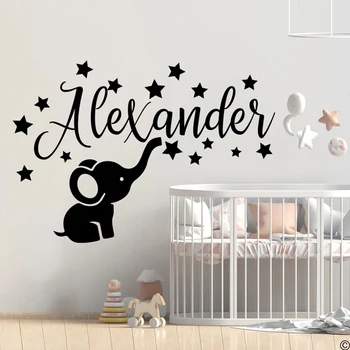 

Custom Name Elephant Star Wall Sticker Baby Nursery Kids Room Personalized Name Elephant Animal Safari Forest Wall Deal Vinyl