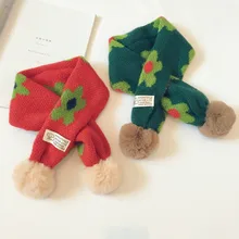 Детский шарф-шаль с крестиками для мальчиков и девочек; теплая шерстяная шаль с помпоном; вязаная плотная мягкая Accessories-LHC-W8 в Корейском стиле с цветочным узором