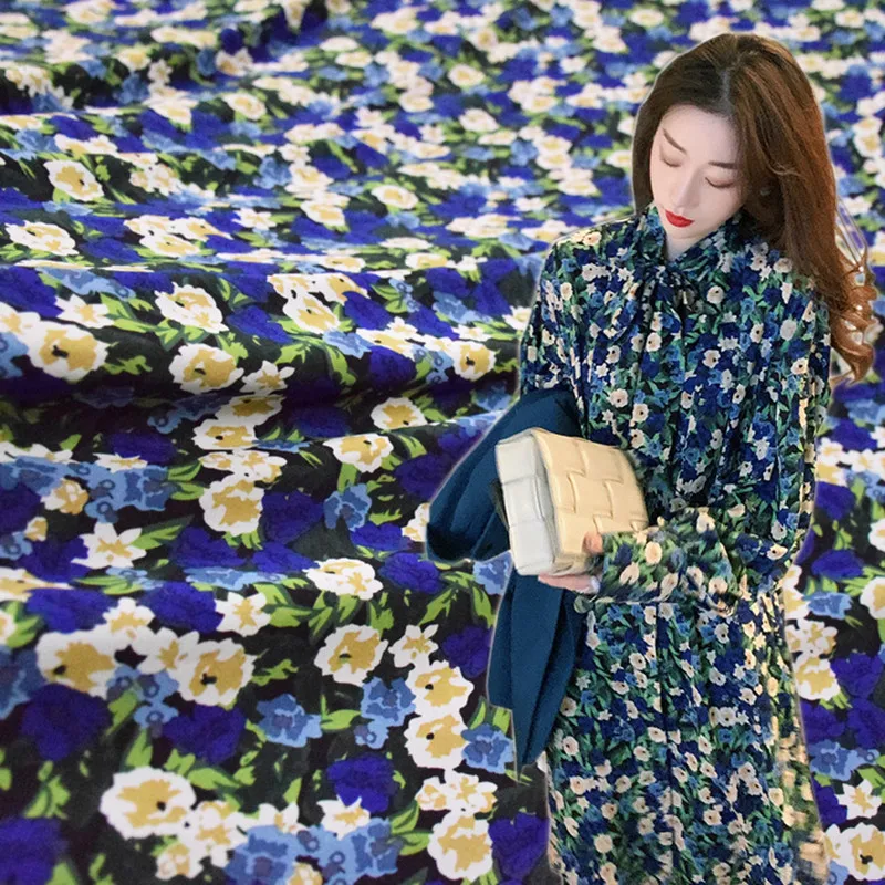 Half Meter New Design Fashion High Grade Royal Blue Flower Chiffon Fabric For Garment Dress Sewing Material T1382 | Дом и сад