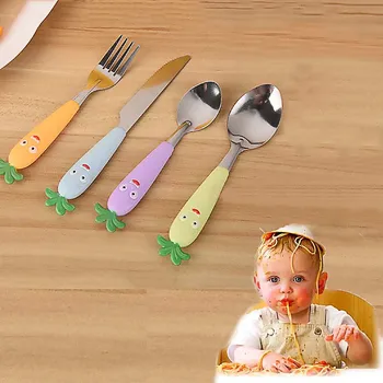 

4pcs/set Utensil Baby Tableware Set Infant Food Feeding Kids Spoon Fork Carrot Cartoon Toddler Dinnerware