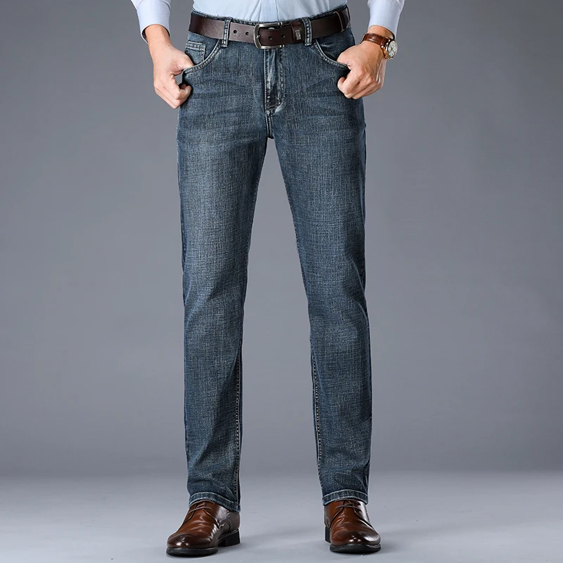Классические Стильные мужские облегающие джинсы новые деловые модные Стрейчевые джинсовые узкие джинсовые брюки мужские Брендовые брюки синие и Синие Серые