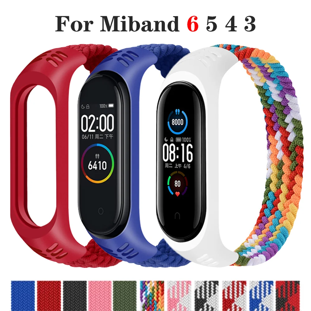 Ремешок для Mi band 6 5 нейлоновый сменный ремешок Плетеный xiaomi 4 3 | Наручные часы