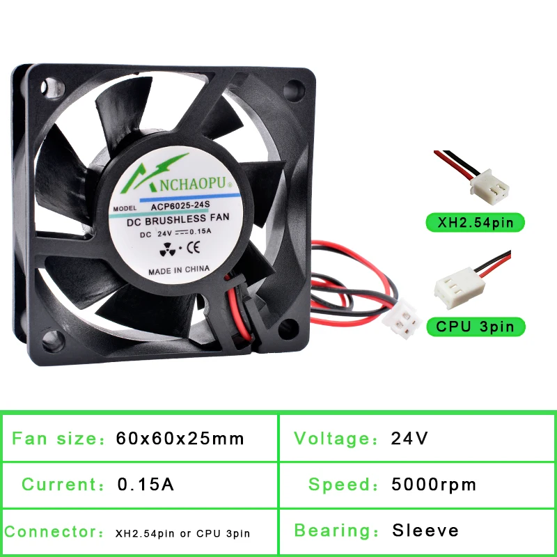 ACP6025S 6cm 60mm Fan 60x60x25mm DC5V 12V 24V USB 2pin Cooling Fan for Chassis CPU Power Converter - 4