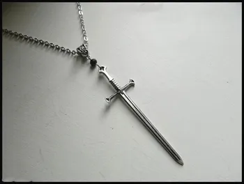 

sword and black crystal necklace Gothic pendant silver color Jewelry declaration Mysterious black jewelry for tarot gift new
