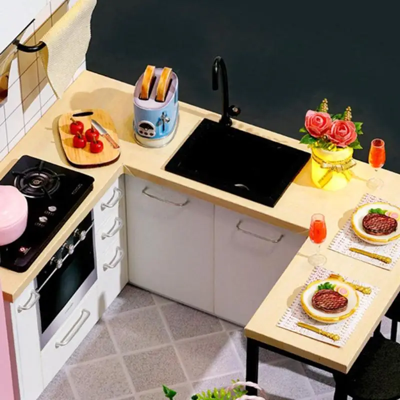 Мультяшные деревянные игрушки для кукольного домика DIY миниатюрный набор мебели для улучшения работы игрушки умения для детей подарок на день рождения и Рождество
