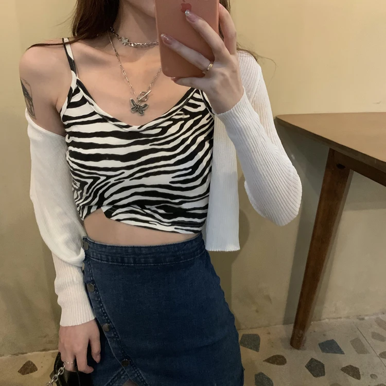 Zebra-Stripe Strap Women's Inner Base Small Sexy Disco Vest Summer Wear Short Off-Shoulder Sleeveless Strapless Bra Top | Женская