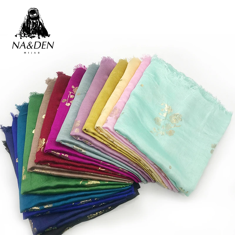 

Women scarf Solid viscose hot gold flower print tassels plain muslim hijab wraps shawl head 10pcs/lot Hot Sale fast shipping