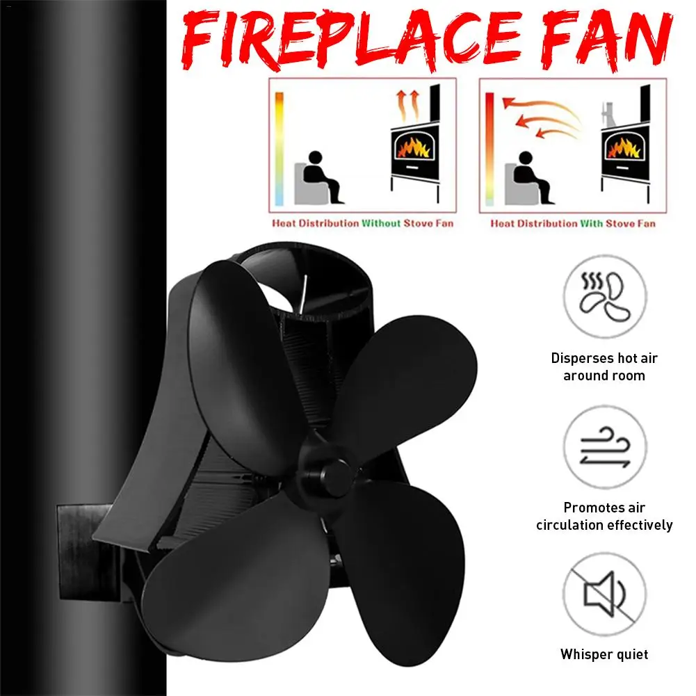

Wall Mounted Type 4 Blade Heat Powered Stove Fan Log Wood Burner Eco Quiet Home Fireplace Fan Heat Distribution Fuel Saving