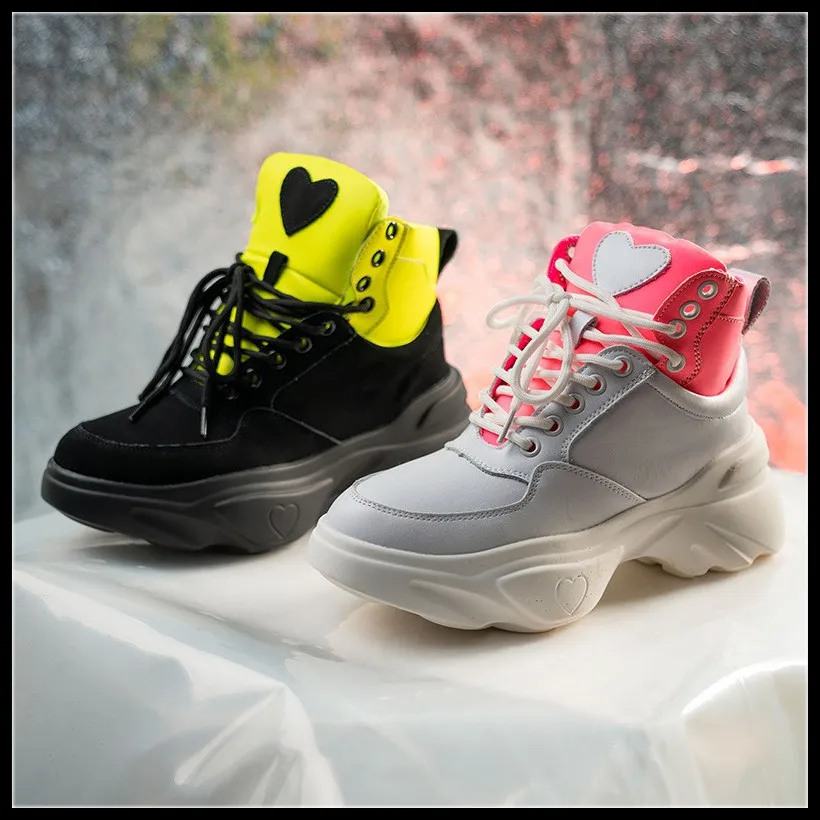 women shoes high top designer leather casual sneakers woman dad shoes heart design lace up shoes woman trainers sneakers