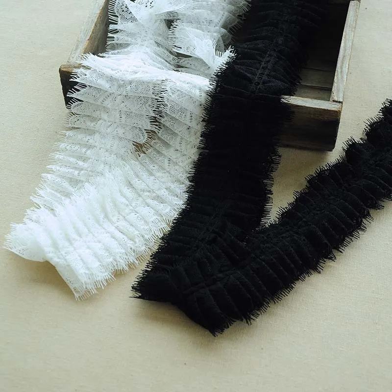 

8cm Wide Trend Tulle Embroidery Encryption Crumpled Eyelash Lace Ribbon Diy Ladies Festive Children's Skirt Home Textile Trim