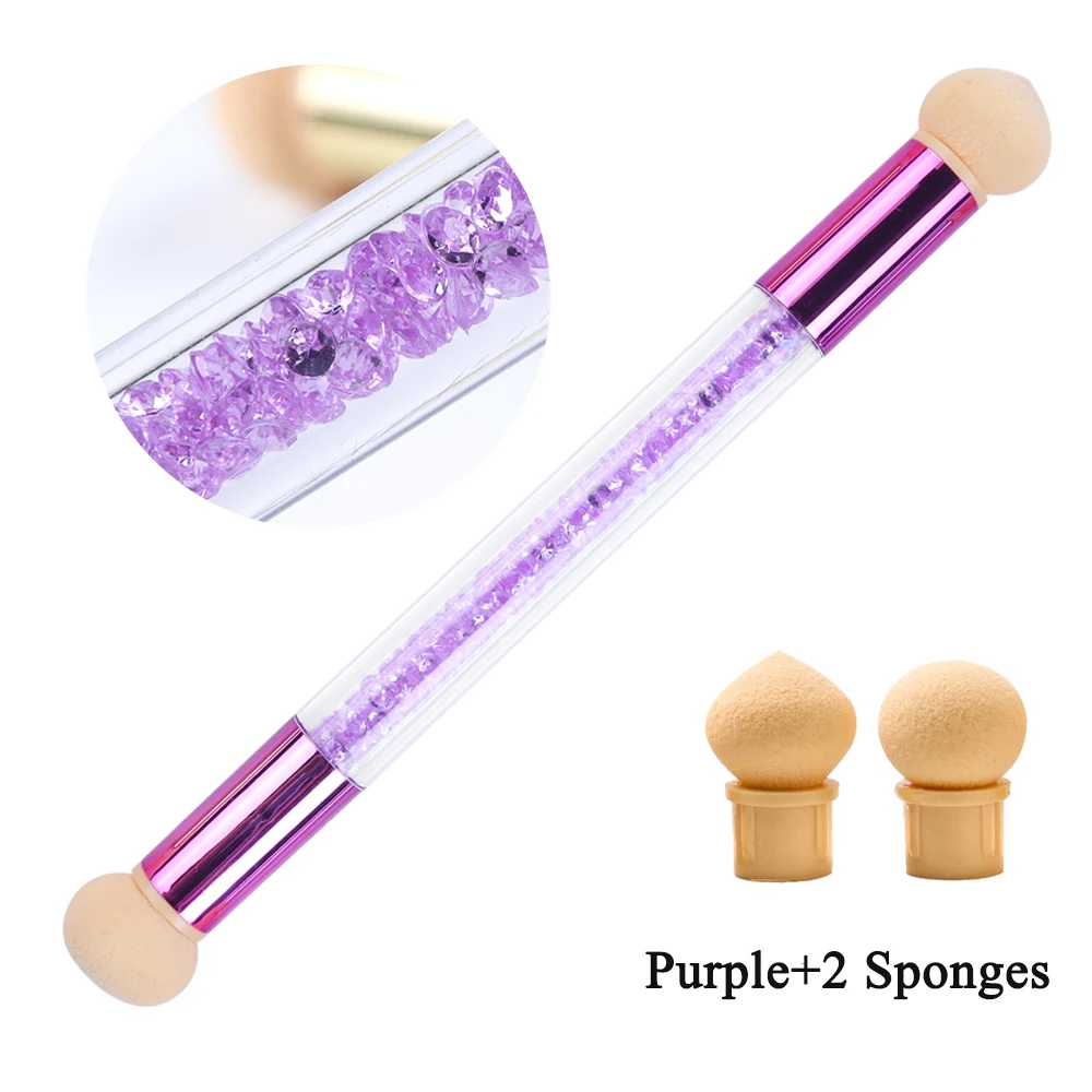 Purple and 2 sponge 1 шт Гель-лак, градиентная Цветная кисть для ногтей, ручка с двойной губкой, острый Круглый блеск, ручка для пудры, цветущая ручка для маникюра SA945 - Цвет: Purple and 2 sponge