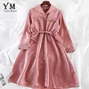 YuooMuoo Vintage Pockets Design Women Shirt Dress 2022 Autumn Winter Drawstring A Line Midi Dress Elegant Ladies Office Dresses ► Photo 2/6