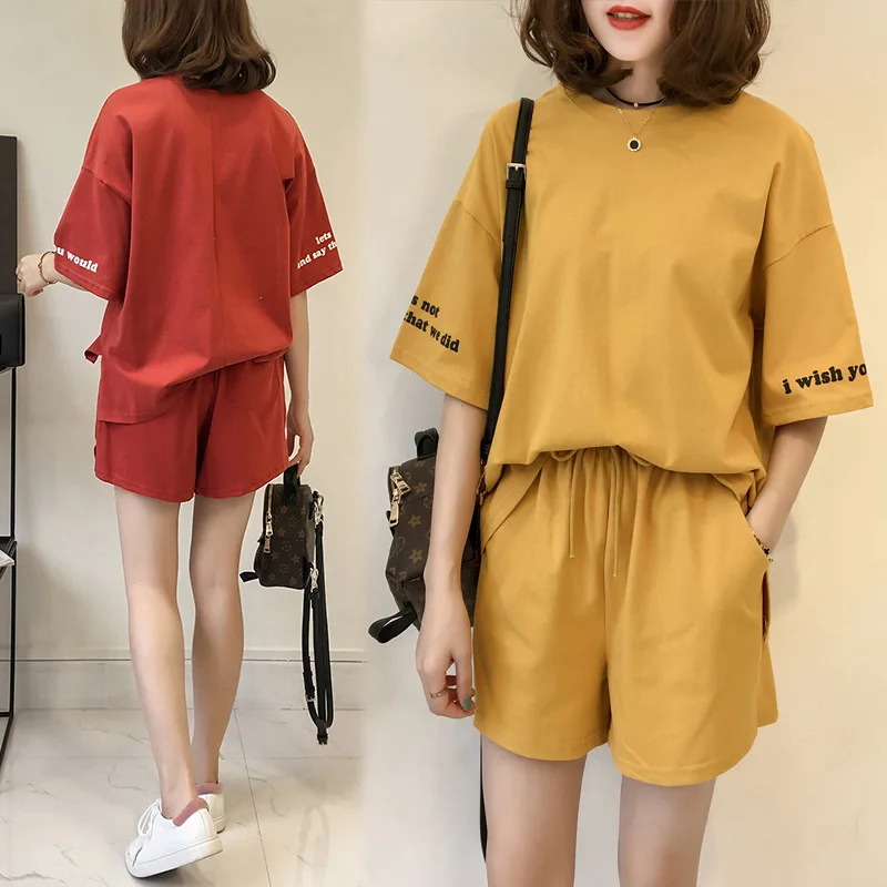 

2019 Summer Wear New Style Korean-style Sports Fashion Set WOMEN'S Shorts + Short Sleeve T-shirt Two Case Students Case