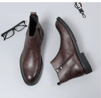 

2020 men Warm Boots New Brand Comfortable Waterproof high zip Ankle Boots Casual Men Leather Boots Bota Masculina