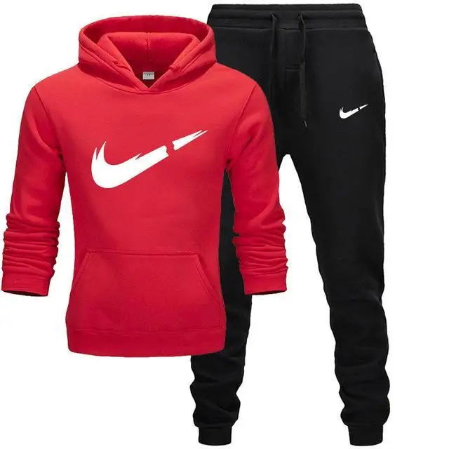 New Fashion Hoodies Men Sport suit Sweatshirt+Sweatpants Suits Casual Long Sleeve Pullover Hoodie clothing - Цвет: red-black-B