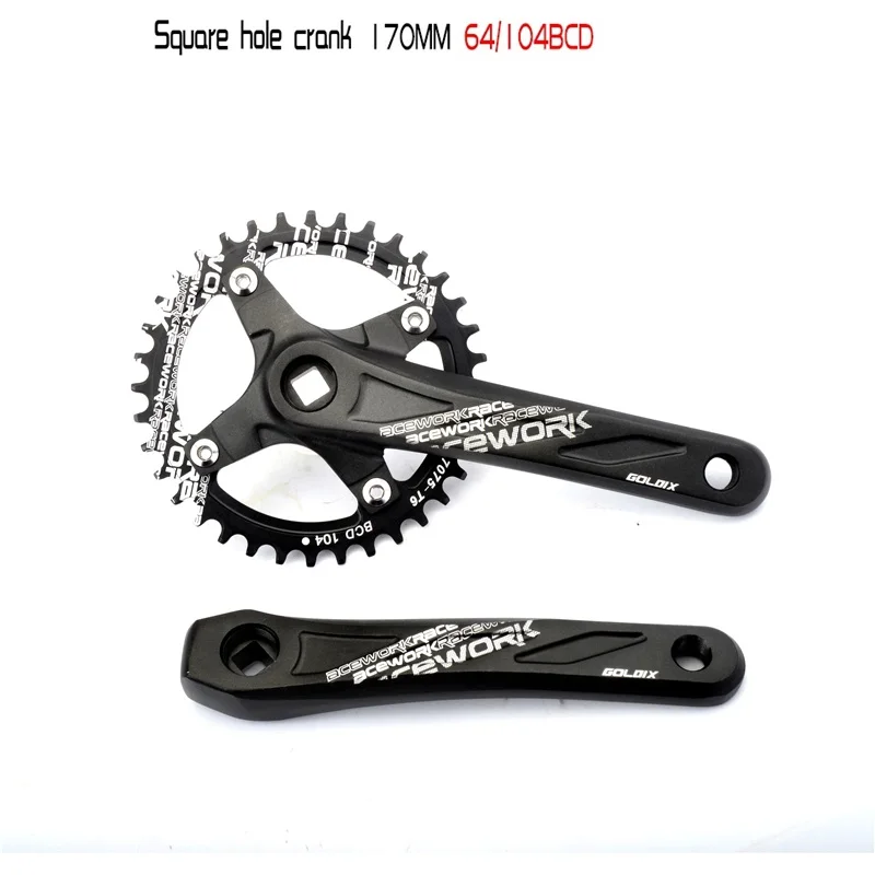 Bicycle Crankset 104 BCD MTB Bike Square Hole 170mm Crank 32/34/36/38T Narrow Wide Chainring Mountain Road Bike Crankset Parts
