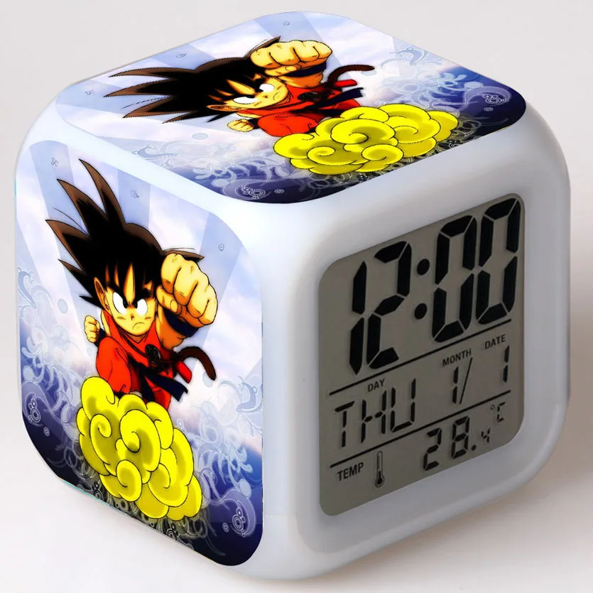 06 Dragon Ball Z светодиодный детский будильник красочные вспышки сенсорный свет Гоку мультфильм цифровые настольные часы с температурой электронные часы - Цвет: 06
