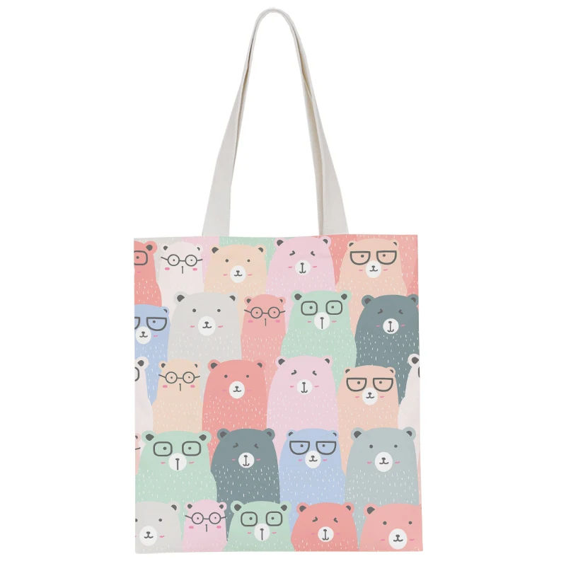 New Fashion Ladies Canvas Shoulder Bag Cute Animal Pink Sweet Girl Handbag Casual Harajuku Light Storage Bag Funny Shopping Bag