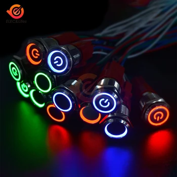 

19mm Self-reset Metal Push Button Switch AC 250V 5A with LED Red/Blue/Green Flat round 220V metal button switch for Car Auto