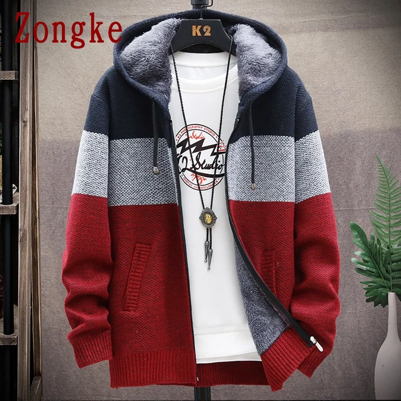 En venta Zongke-cárdigan con capucha de retales para hombre, suéter de punto de invierno, abrigos de lana, M-3XL de moda, 2021 jYQOMEya6Ma