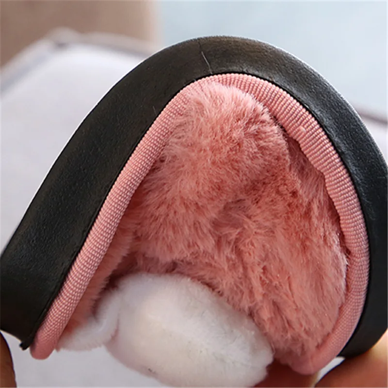 Розовые Тапочки с кроликами обувь для девочек зимние плюшевые шлепанцы