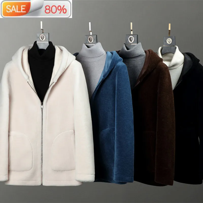 

Real Men 2020 Autumn Winter Double-sided Wear Jacket Male Hooded Sheep Fur Coat Chaqueta Cuero Hombre 902 YY314