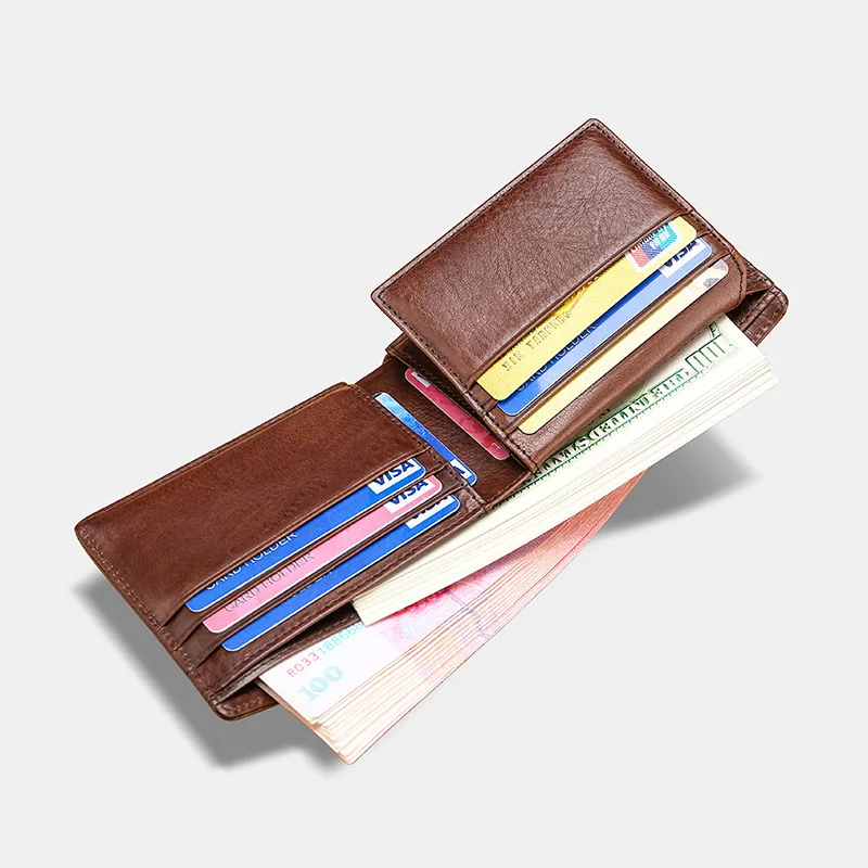 Мужской короткий кошелек RFID ультратонкий студенческий держатель для карт ID Кожаный Молодежный Модный классический кошелек поперечное сечение