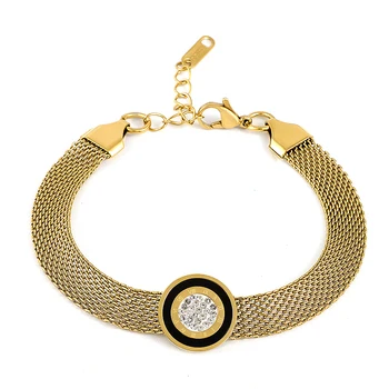 

MSX Black Round Zircon Charm Bracelets Roman Numerals Mesh Watchband Chain Bracelets Stainless Steel Bangles Bracelets For Women