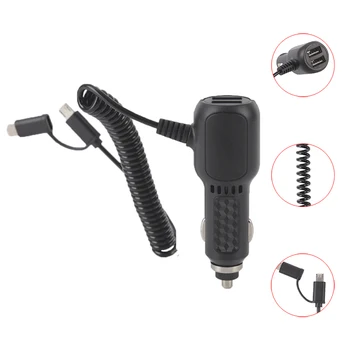 

Auto Car Phone Charger With Type C Cable Fast Charging Charger Micro Dual USB With Retractable Cable