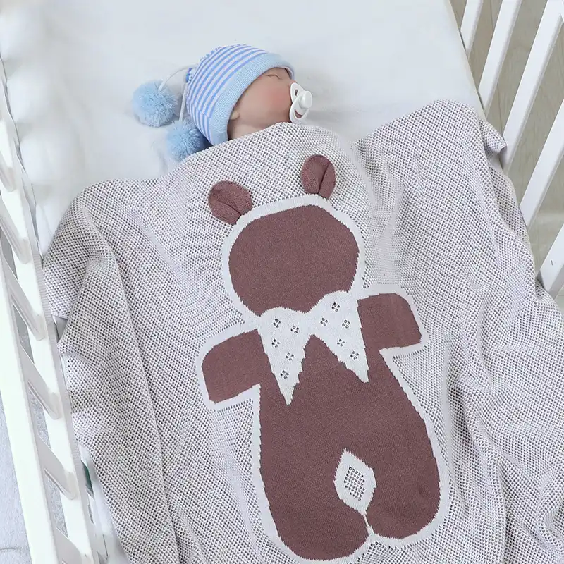 Bebe Couverture Mignon Ours Enfant En Bas Age Infantile Literie Couette Pour Lit Super Doux Nouveau Ne Poussette Enveloppement Emmailloter 100 Coton Tricote 100 80cm Aliexpress