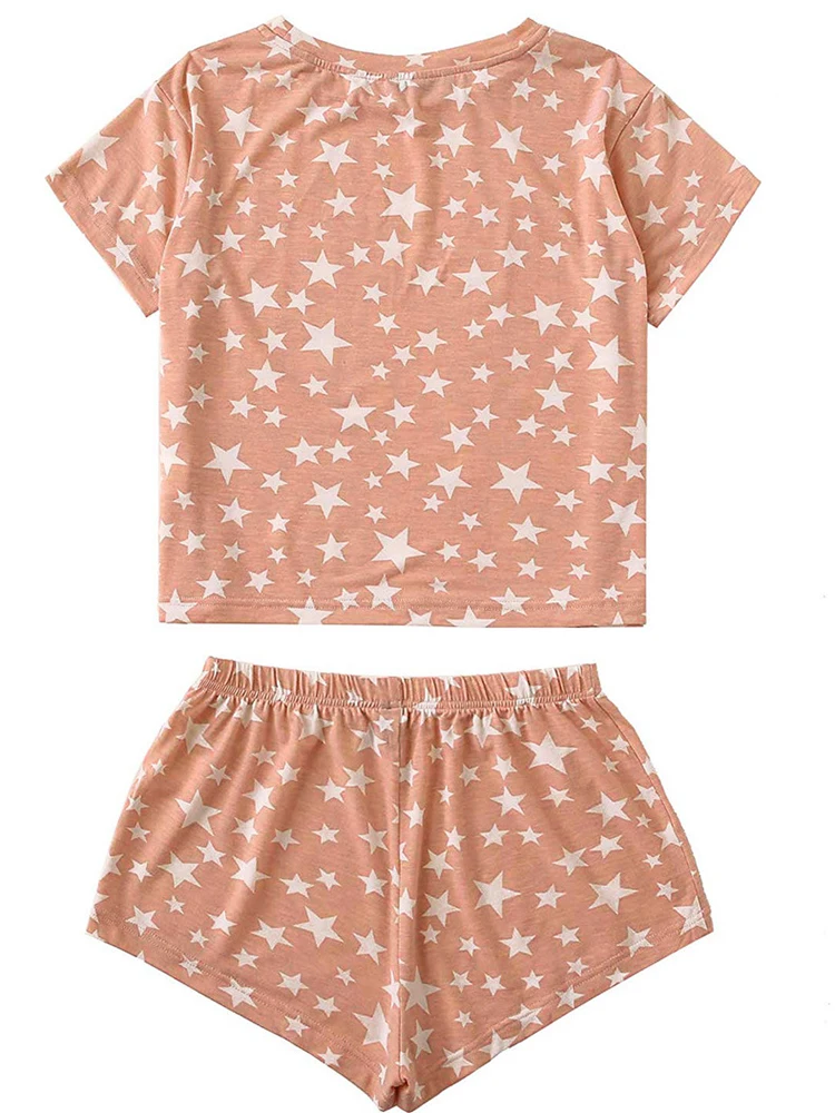 Женская летняя Пижама с цветочным принтом пижамы круглым вырезом шеи для отдыха